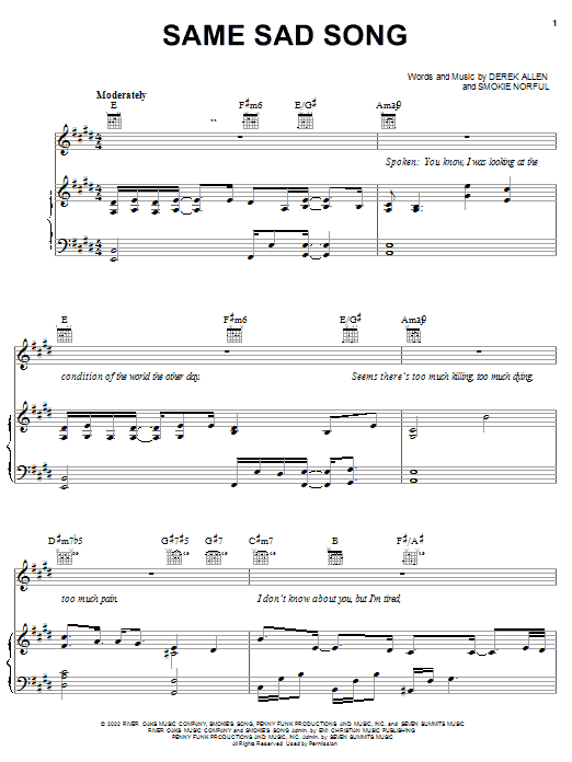 Smokie Norful Same Sad Song sheet music notes and chords arranged for Piano, Vocal & Guitar Chords (Right-Hand Melody)