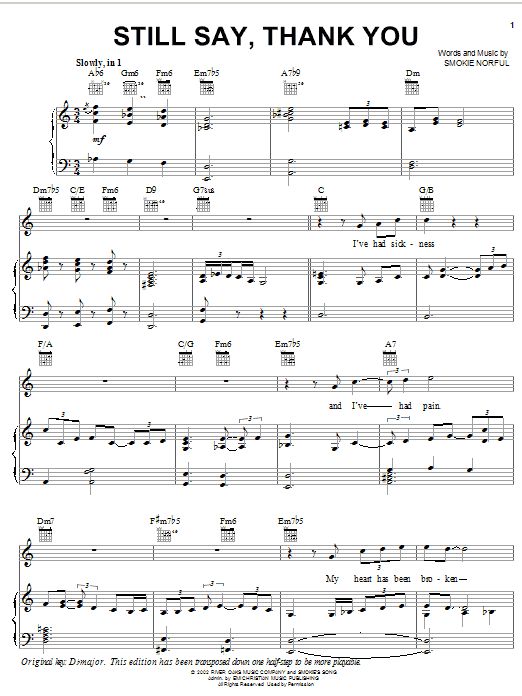 Smokie Norful Still Say, Thank You sheet music notes and chords arranged for Piano, Vocal & Guitar Chords (Right-Hand Melody)