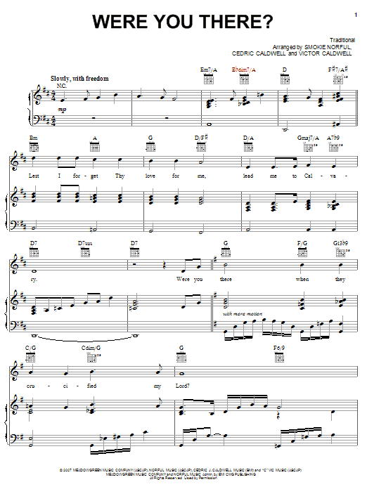 Smokie Norful Were You There? sheet music notes and chords arranged for Piano, Vocal & Guitar Chords (Right-Hand Melody)