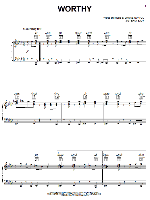 Smokie Norful Worthy sheet music notes and chords arranged for Piano, Vocal & Guitar Chords (Right-Hand Melody)