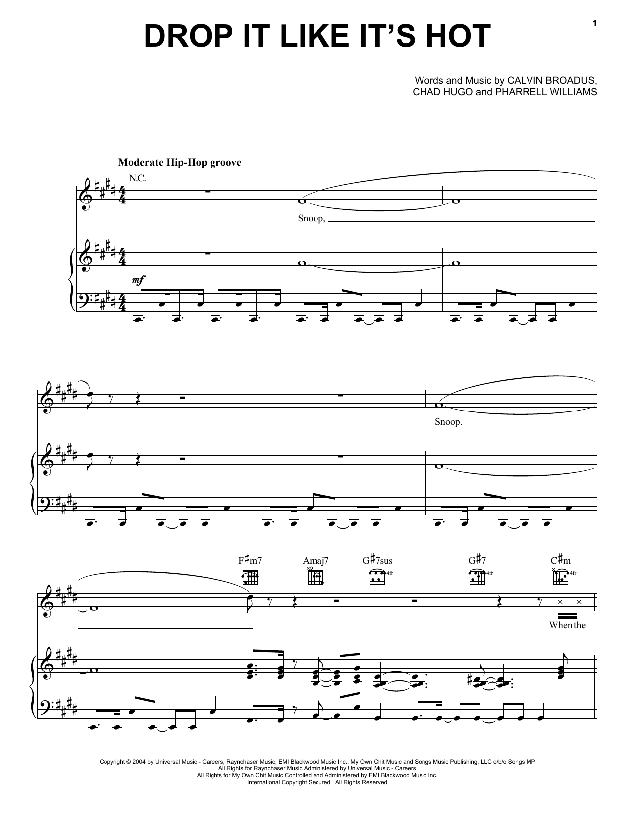 Snoop Dogg feat. Pharrell Drop It Like It's Hot sheet music notes and chords arranged for Piano, Vocal & Guitar Chords (Right-Hand Melody)