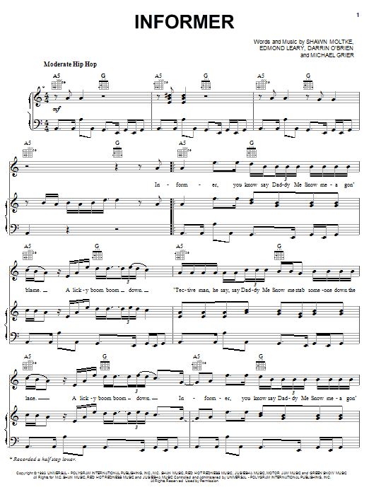 Snow Informer sheet music notes and chords arranged for Piano, Vocal & Guitar Chords (Right-Hand Melody)