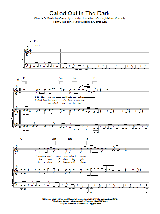 Snow Patrol Called Out In The Dark sheet music notes and chords arranged for Piano, Vocal & Guitar Chords