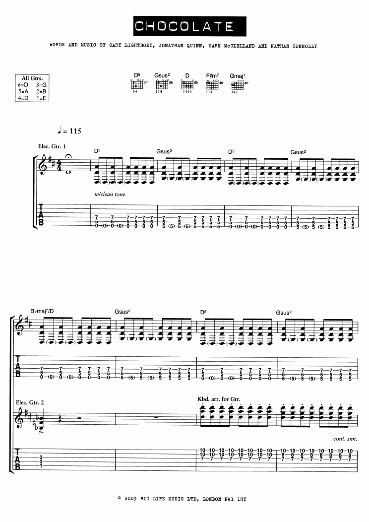 Snow Patrol Chocolate sheet music notes and chords arranged for Piano, Vocal & Guitar Chords