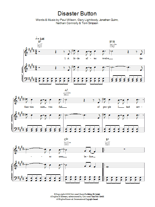 Snow Patrol Disaster Button sheet music notes and chords arranged for Piano, Vocal & Guitar Chords