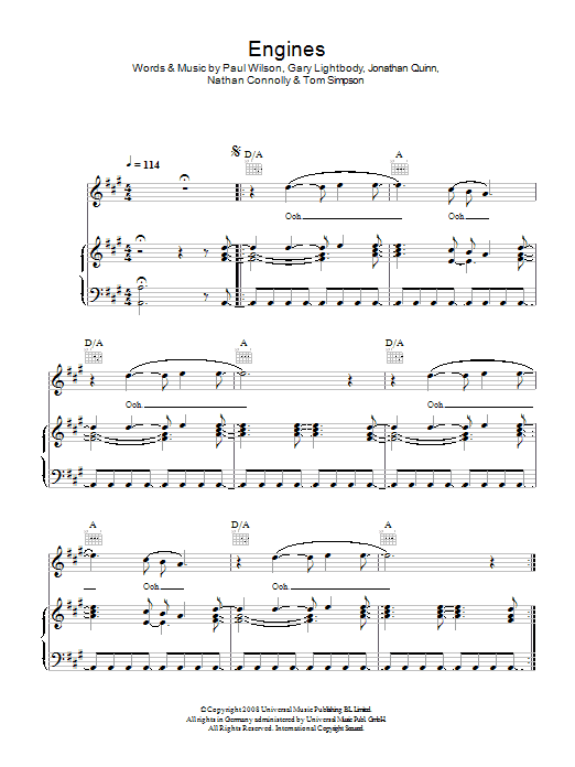Snow Patrol Engines sheet music notes and chords arranged for Piano, Vocal & Guitar Chords