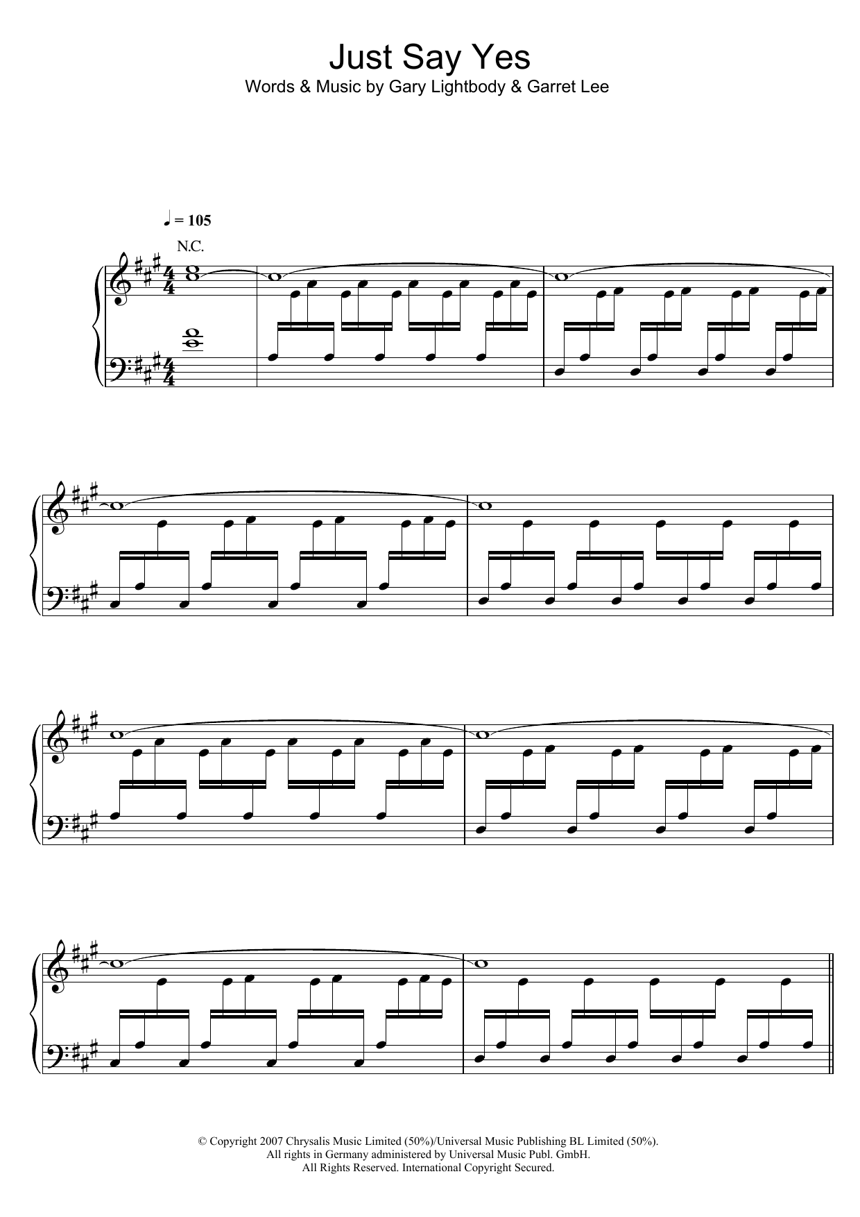 Snow Patrol Just Say Yes sheet music notes and chords arranged for Piano, Vocal & Guitar Chords