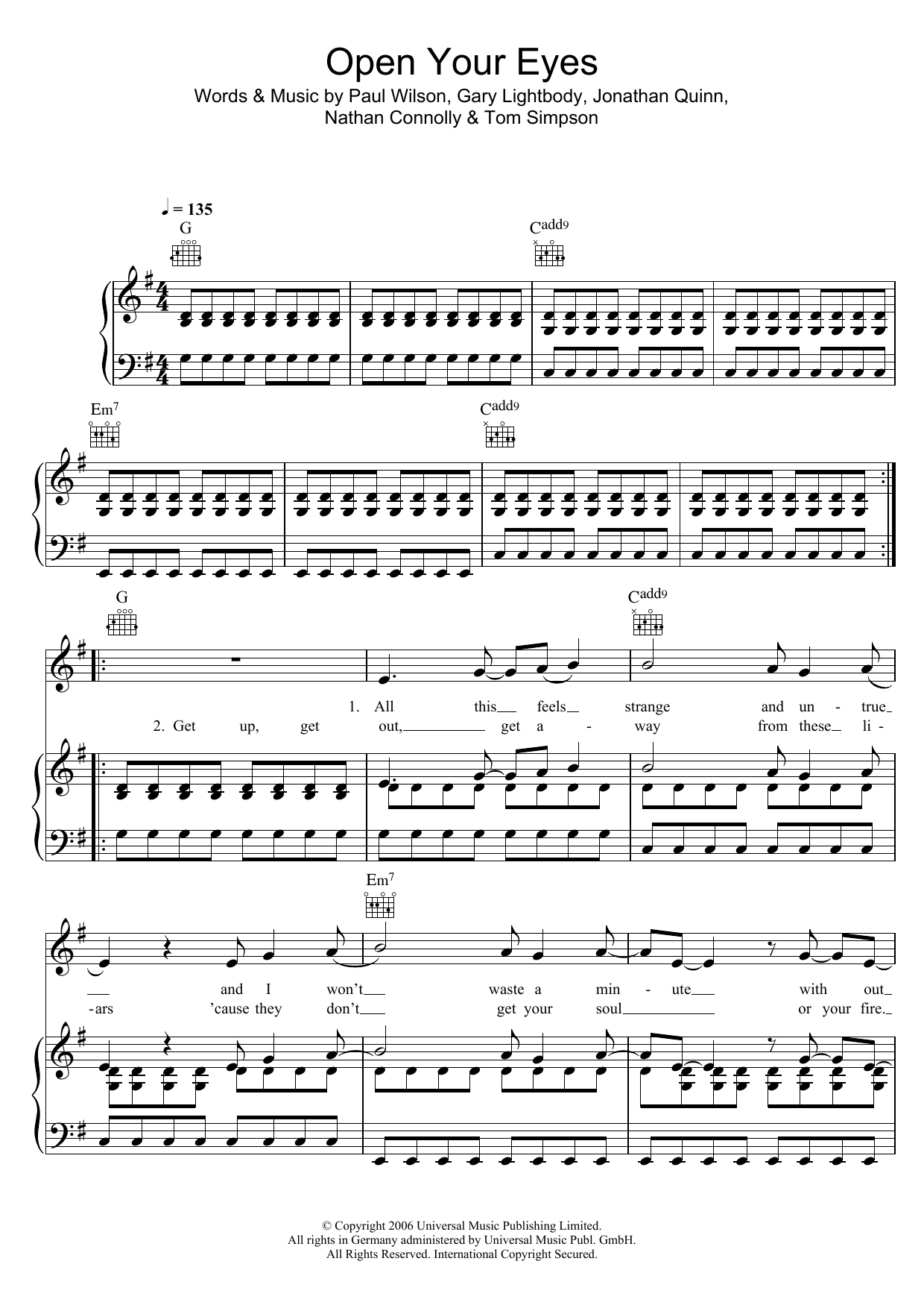Snow Patrol Open Your Eyes sheet music notes and chords arranged for Piano, Vocal & Guitar Chords