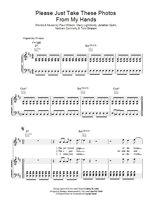 Snow Patrol Please Just Take These Photos From My Hands sheet music notes and chords arranged for Piano, Vocal & Guitar Chords
