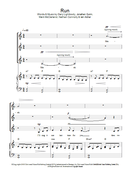 Snow Patrol Run (arr. Jeremy Birchall) sheet music notes and chords arranged for SSA Choir