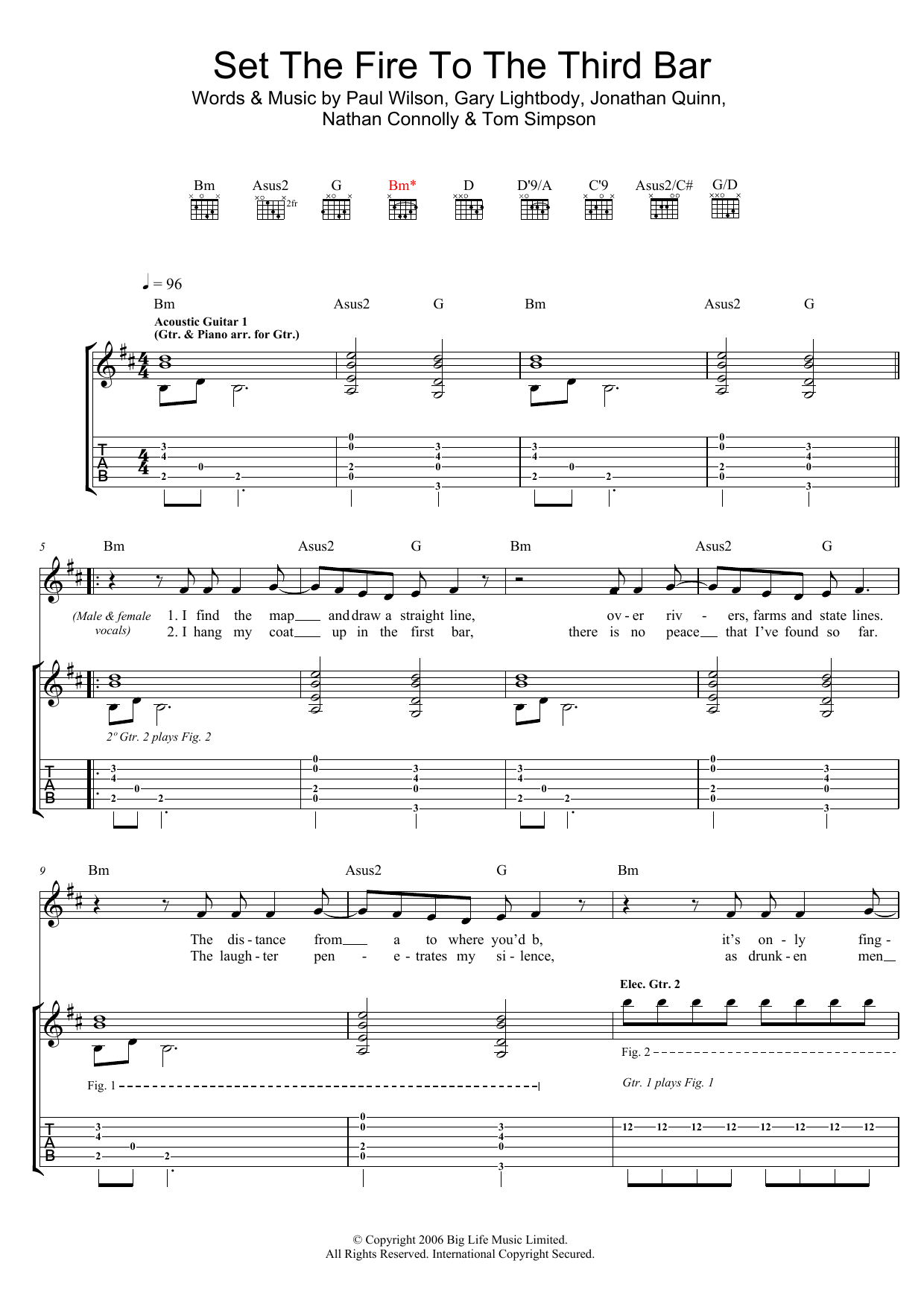 Snow Patrol Set The Fire To The Third Bar sheet music notes and chords arranged for Piano, Vocal & Guitar Chords