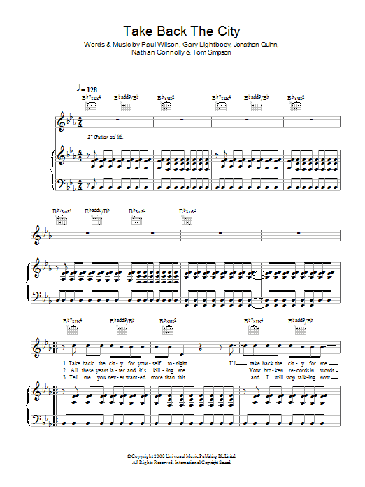 Snow Patrol Take Back The City sheet music notes and chords arranged for Guitar Chords/Lyrics
