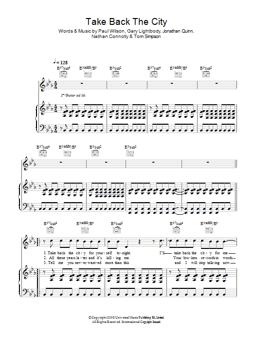 Snow Patrol Take Back The City sheet music notes and chords arranged for Guitar Tab