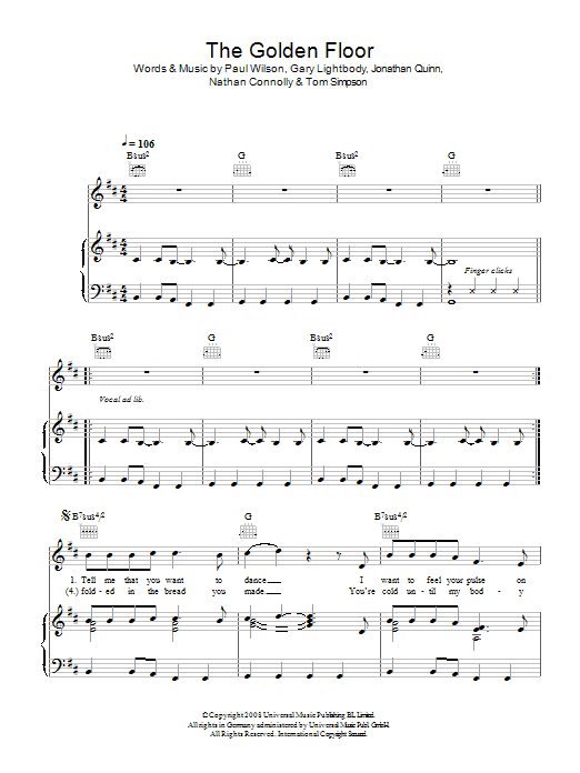 Snow Patrol The Golden Floor sheet music notes and chords arranged for Piano, Vocal & Guitar Chords