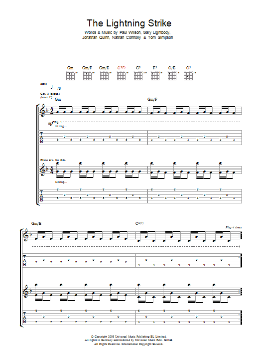 Snow Patrol The Lightning Strike (What If The Storm Ends/The Sunlight Through The Flags/Daybreak) sheet music notes and chords arranged for Guitar Tab