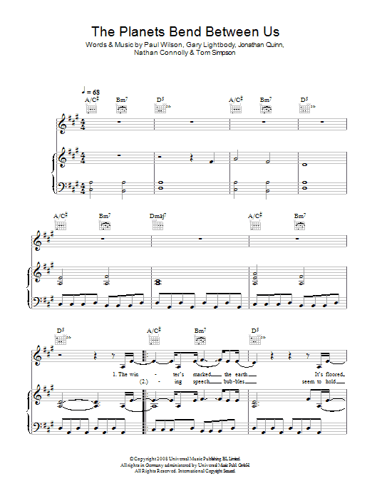 Snow Patrol The Planets Bend Between Us sheet music notes and chords arranged for Piano, Vocal & Guitar Chords