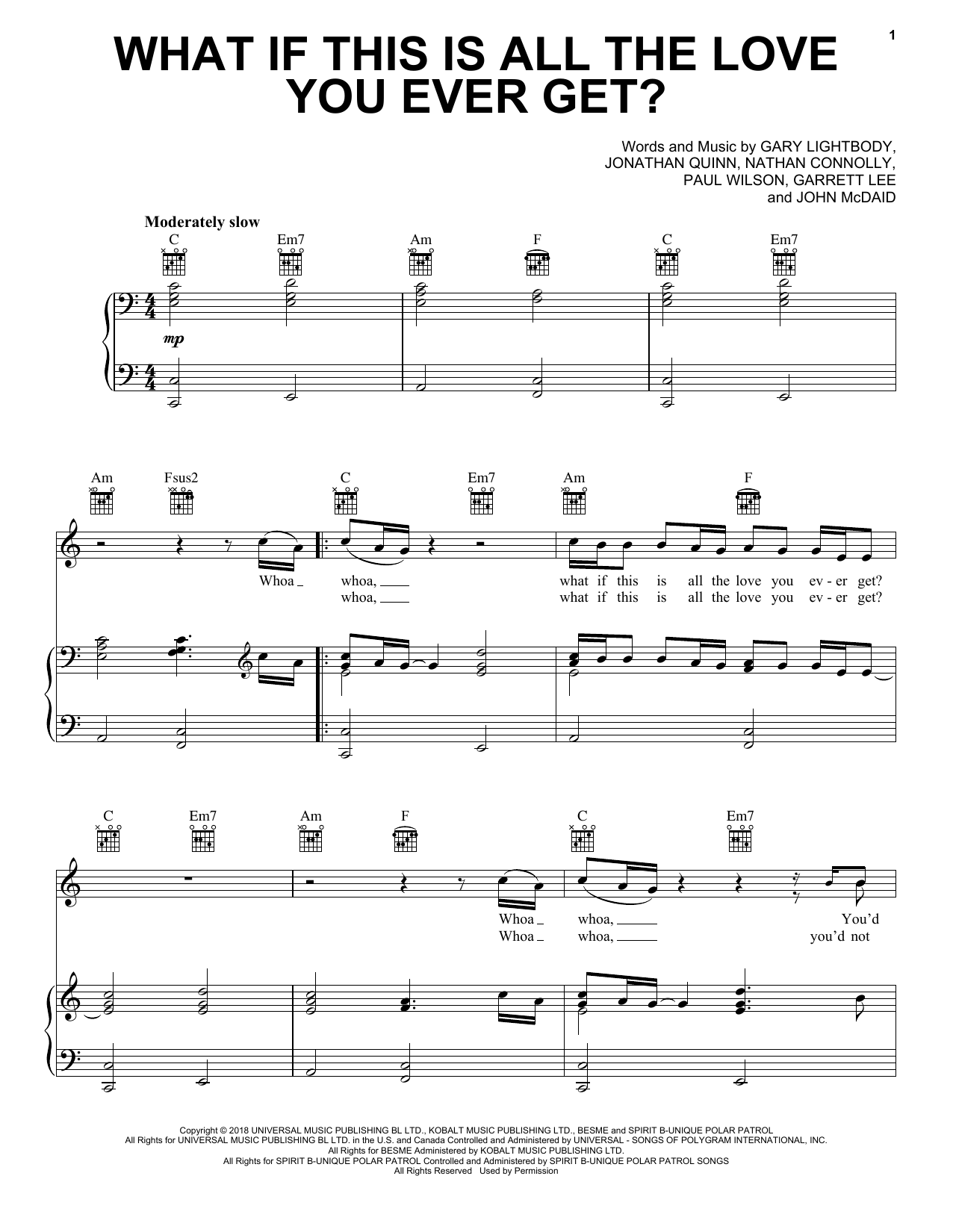 Snow Patrol What If This Is All The Love You Ever Get? sheet music notes and chords arranged for Piano, Vocal & Guitar Chords (Right-Hand Melody)
