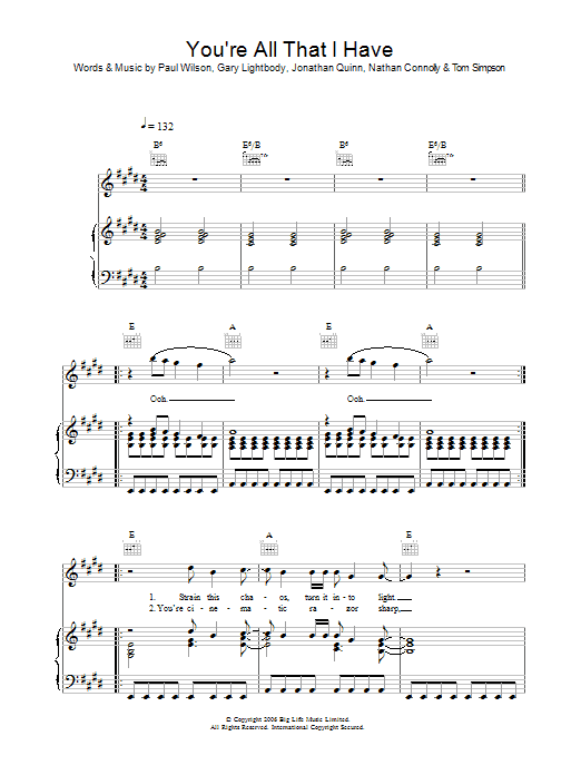 Snow Patrol You're All That I Have sheet music notes and chords arranged for Piano, Vocal & Guitar Chords