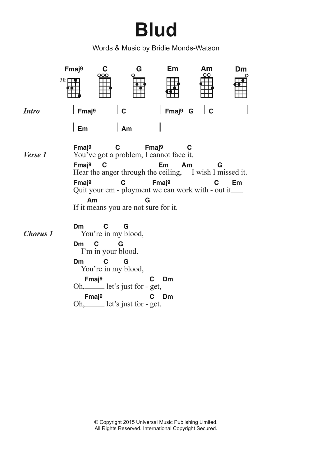 SOAK Blud sheet music notes and chords arranged for Piano, Vocal & Guitar Chords