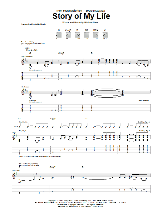 Social Distortion Story Of My Life sheet music notes and chords arranged for Guitar Tab