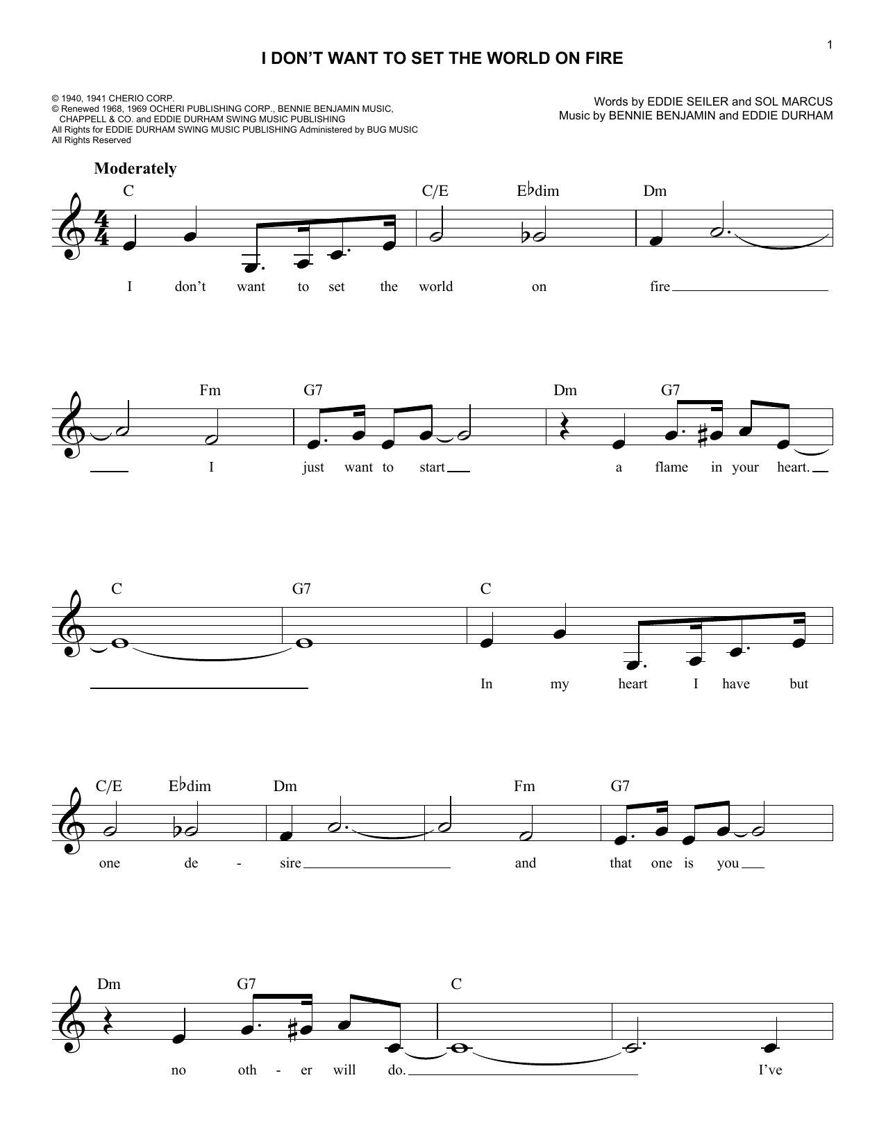 Sol Marcus I Don't Want To Set The World On Fire sheet music notes and chords arranged for Ukulele