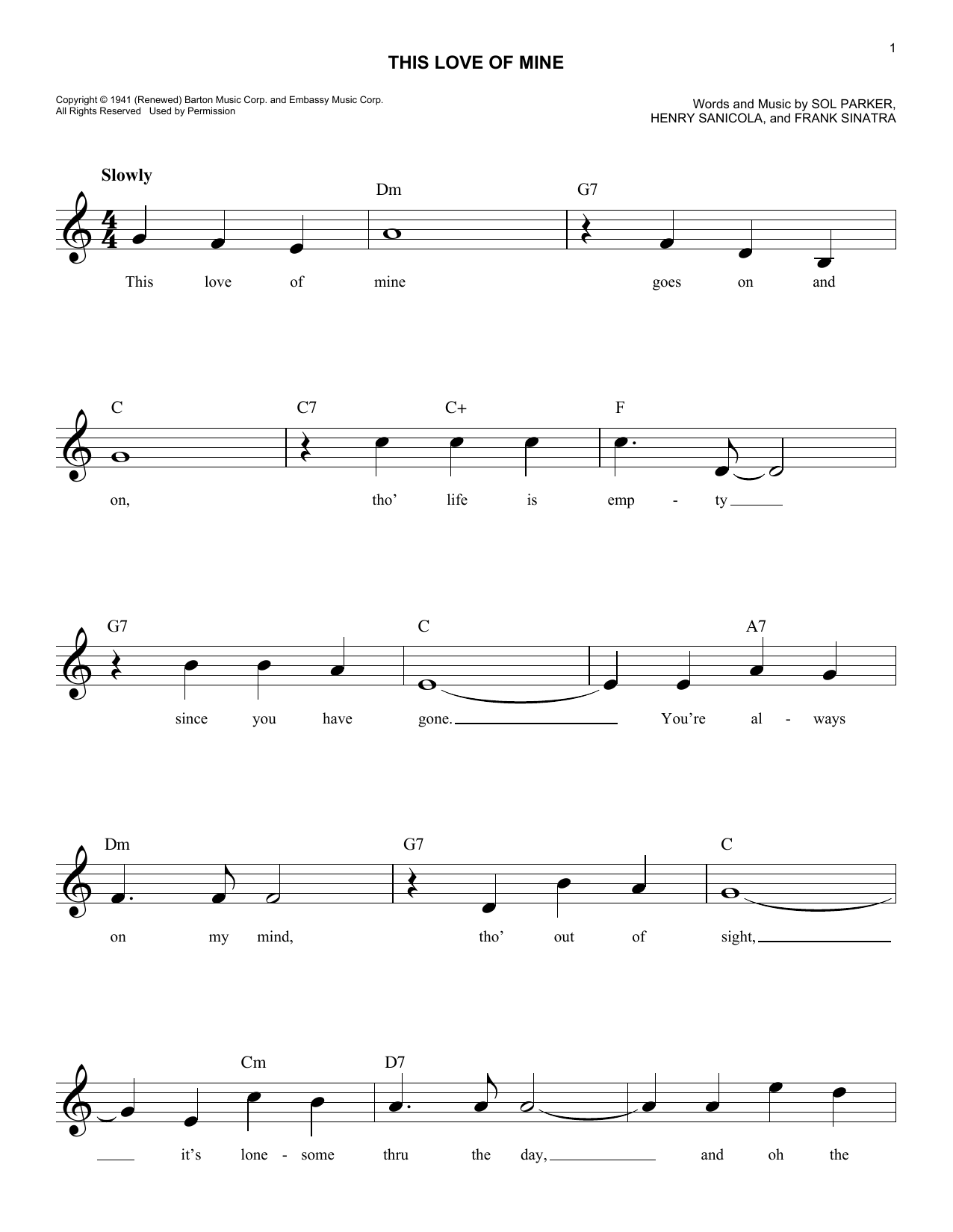 Sol Parker This Love Of Mine sheet music notes and chords arranged for Lead Sheet / Fake Book