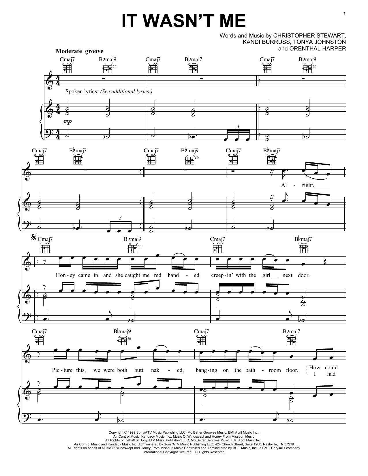 Sole It Wasn't Me sheet music notes and chords arranged for Piano, Vocal & Guitar Chords (Right-Hand Melody)