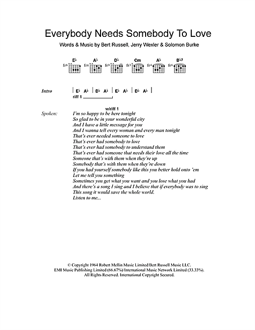 Solomon Burke Everybody Needs Somebody To Love sheet music notes and chords arranged for Guitar Chords/Lyrics