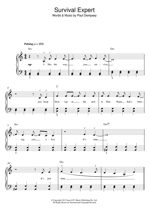 Something For Kate Survival Expert sheet music notes and chords arranged for Beginner Piano