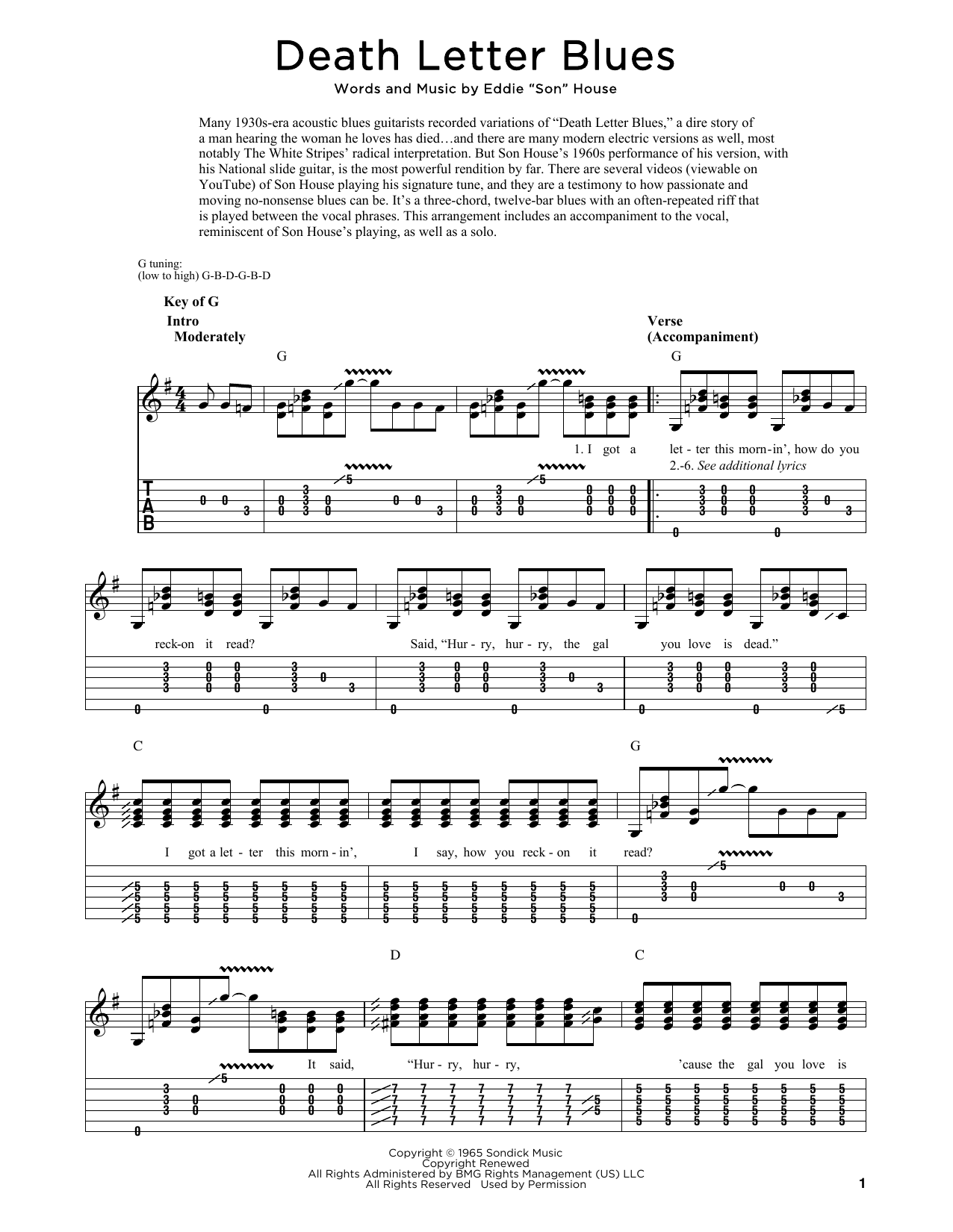 Son House Death Letter Blues sheet music notes and chords arranged for Dobro