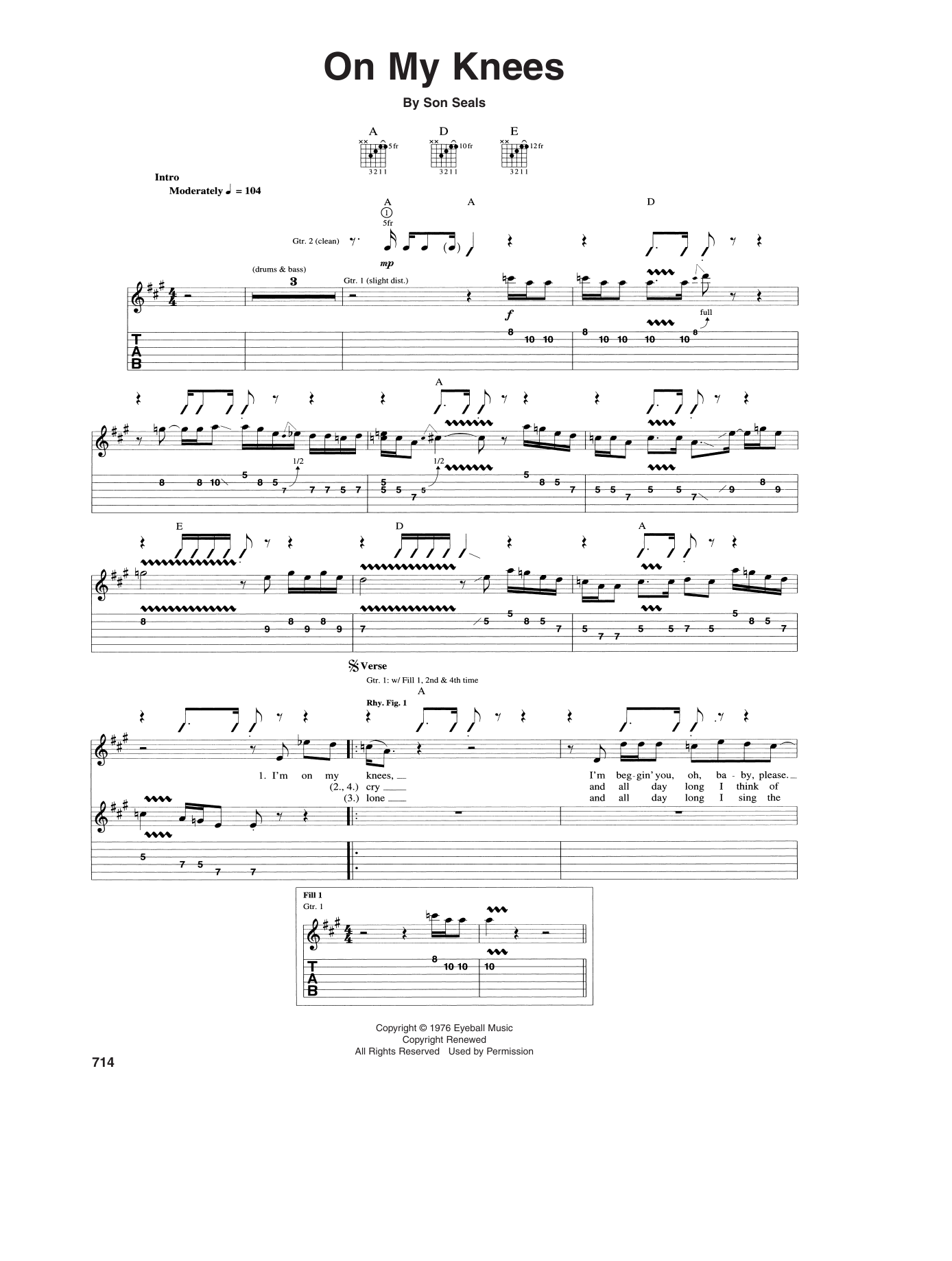 Son Seals On My Knees sheet music notes and chords arranged for Guitar Tab