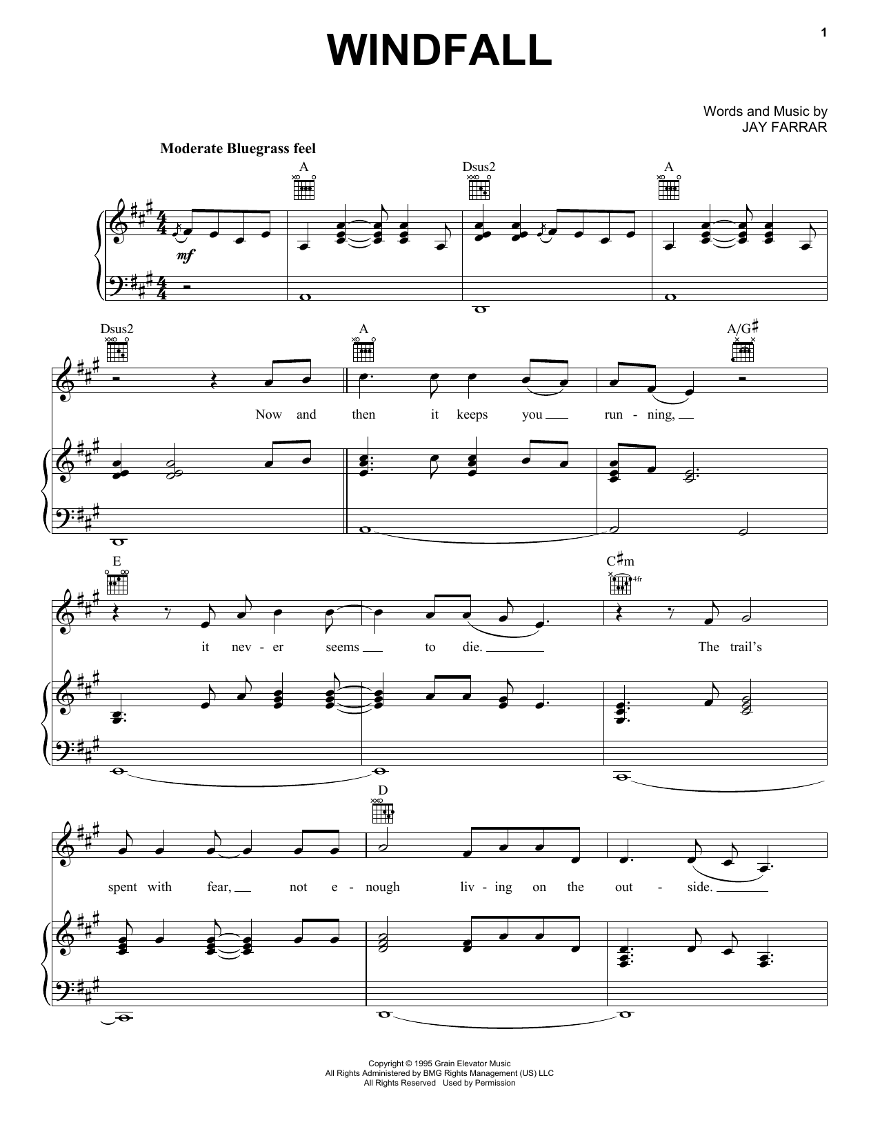 Son Volt Windfall sheet music notes and chords arranged for Piano, Vocal & Guitar Chords (Right-Hand Melody)
