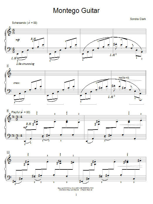 Sondra Clark Montego Guitar sheet music notes and chords arranged for Educational Piano