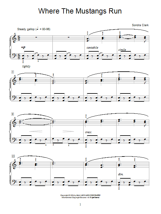 Sondra Clark Where The Mustangs Run sheet music notes and chords arranged for Educational Piano