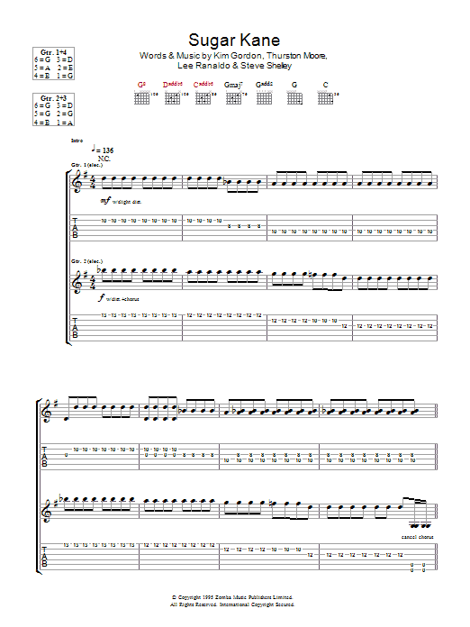 Sonic Youth Sugar Kane sheet music notes and chords arranged for Guitar Chords/Lyrics