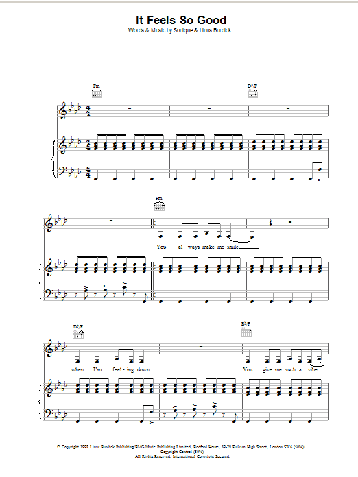 Sonique It Feels So Good sheet music notes and chords arranged for Piano, Vocal & Guitar Chords