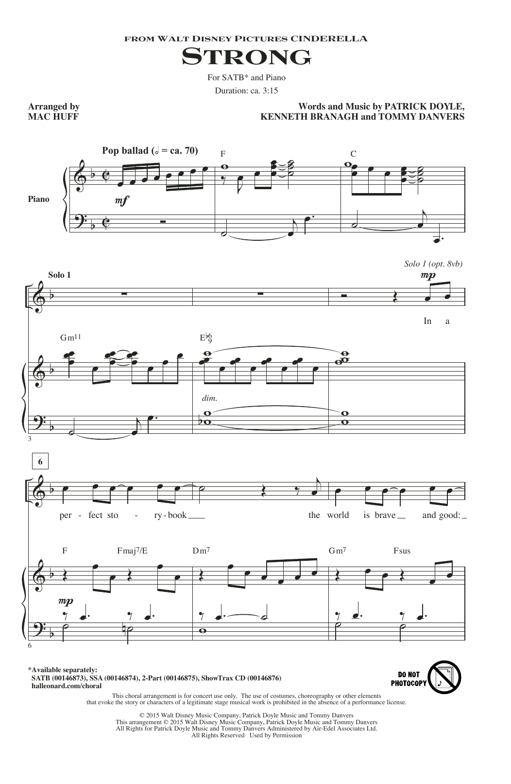 Sonna Strong (from the Motion Picture Cinderella) (arr. Mac Huff) sheet music notes and chords arranged for SSA Choir
