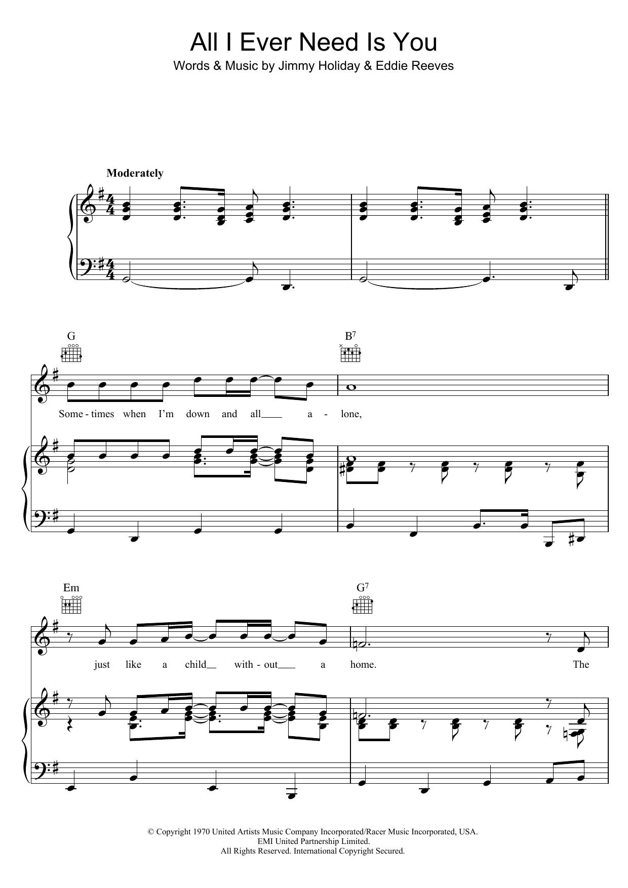 Sonny & Cher All I Ever Need Is You sheet music notes and chords arranged for Piano, Vocal & Guitar Chords