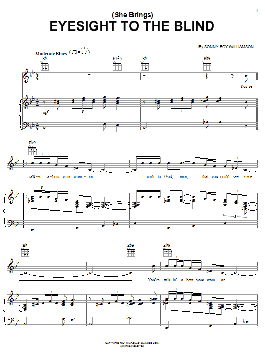 Sonny Boy Williamson Eyesight To The Blind sheet music notes and chords arranged for Piano, Vocal & Guitar Chords (Right-Hand Melody)