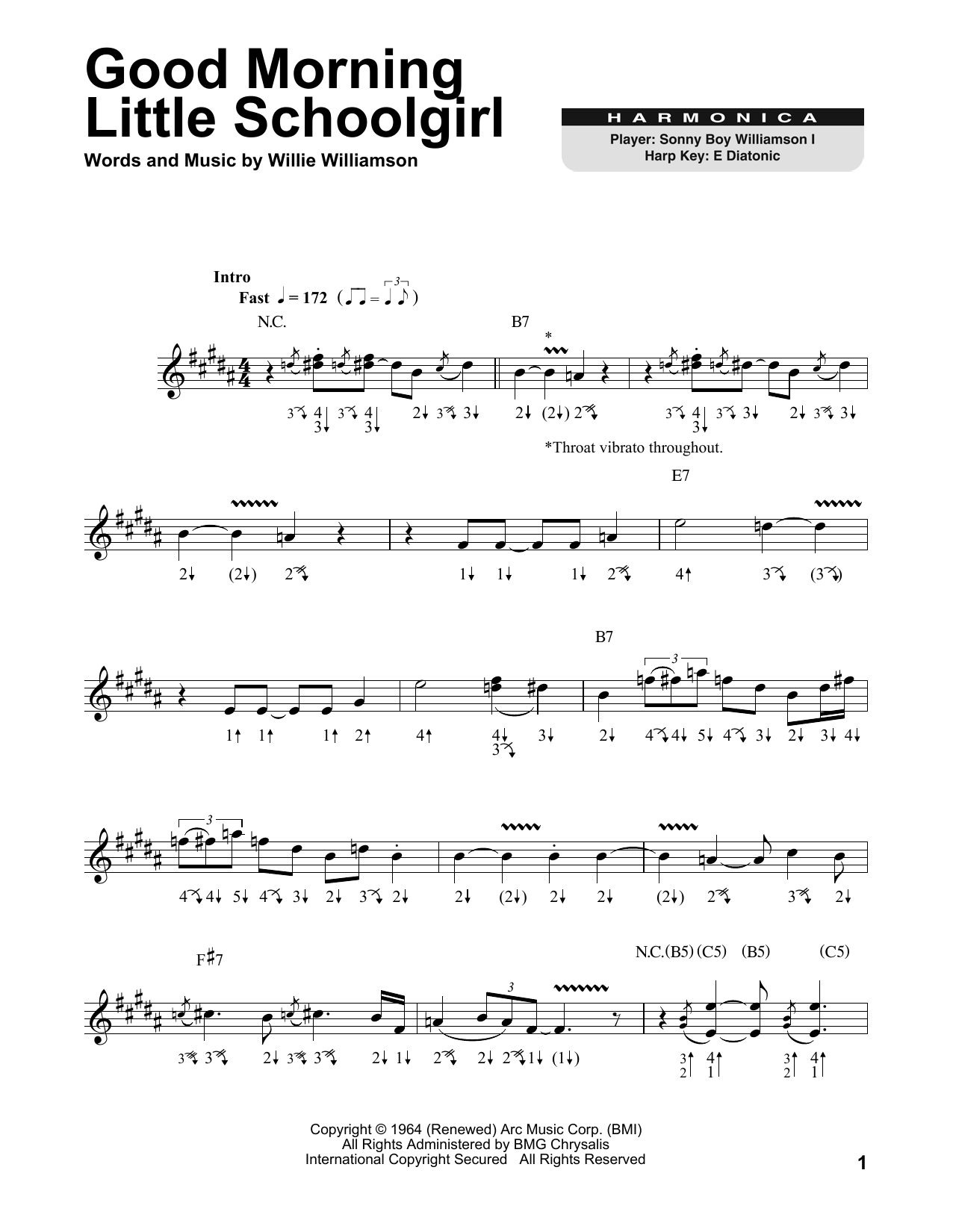 Sonny Boy Williamson Good Morning Little Schoolgirl sheet music notes and chords arranged for Harmonica
