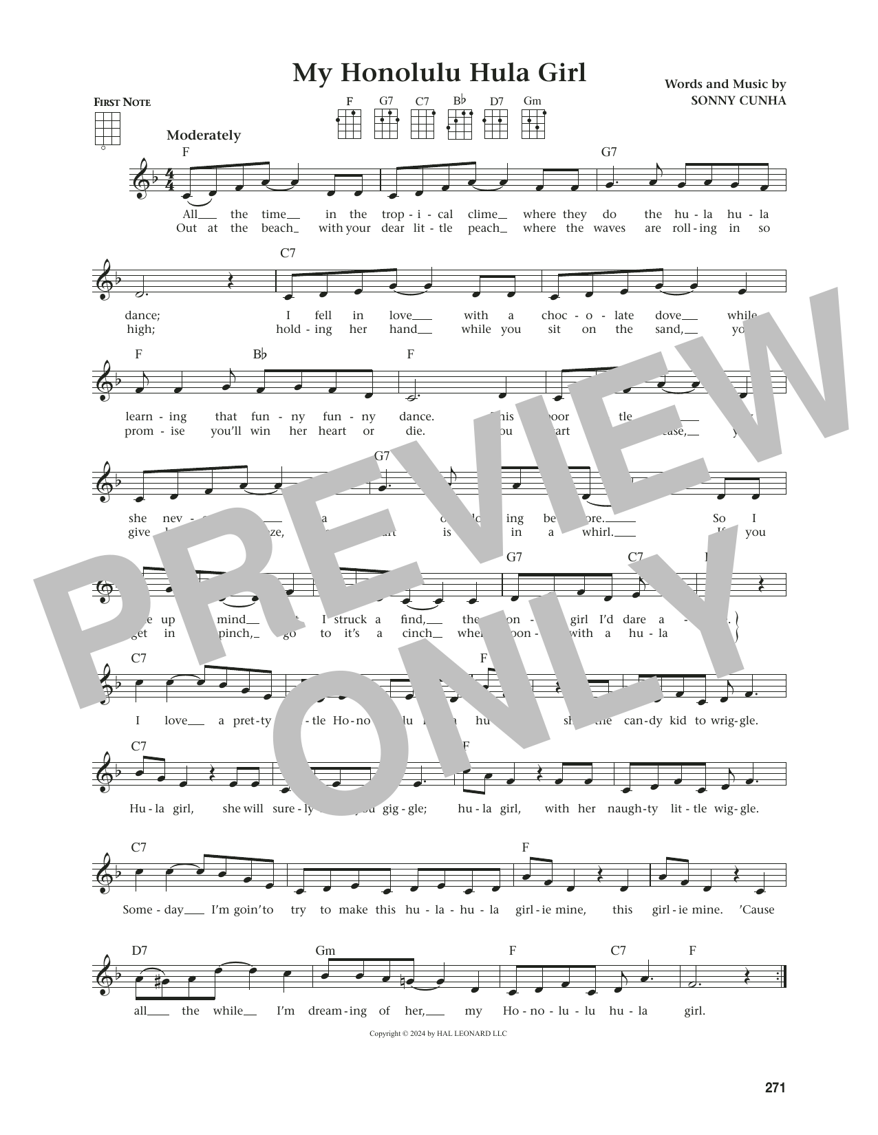 Sonny Cunha My Honolulu Hula Girl (from The Daily Ukulele) (arr. Jim Beloff) sheet music notes and chords arranged for Ukulele