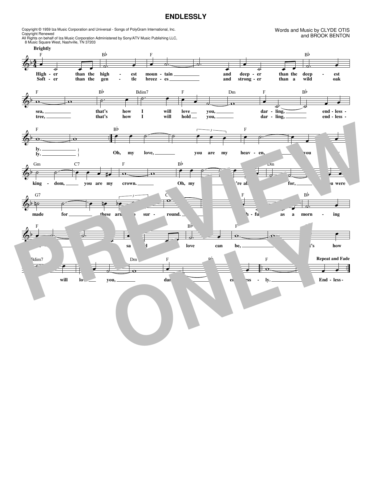 Sonny James Endlessly sheet music notes and chords arranged for Lead Sheet / Fake Book