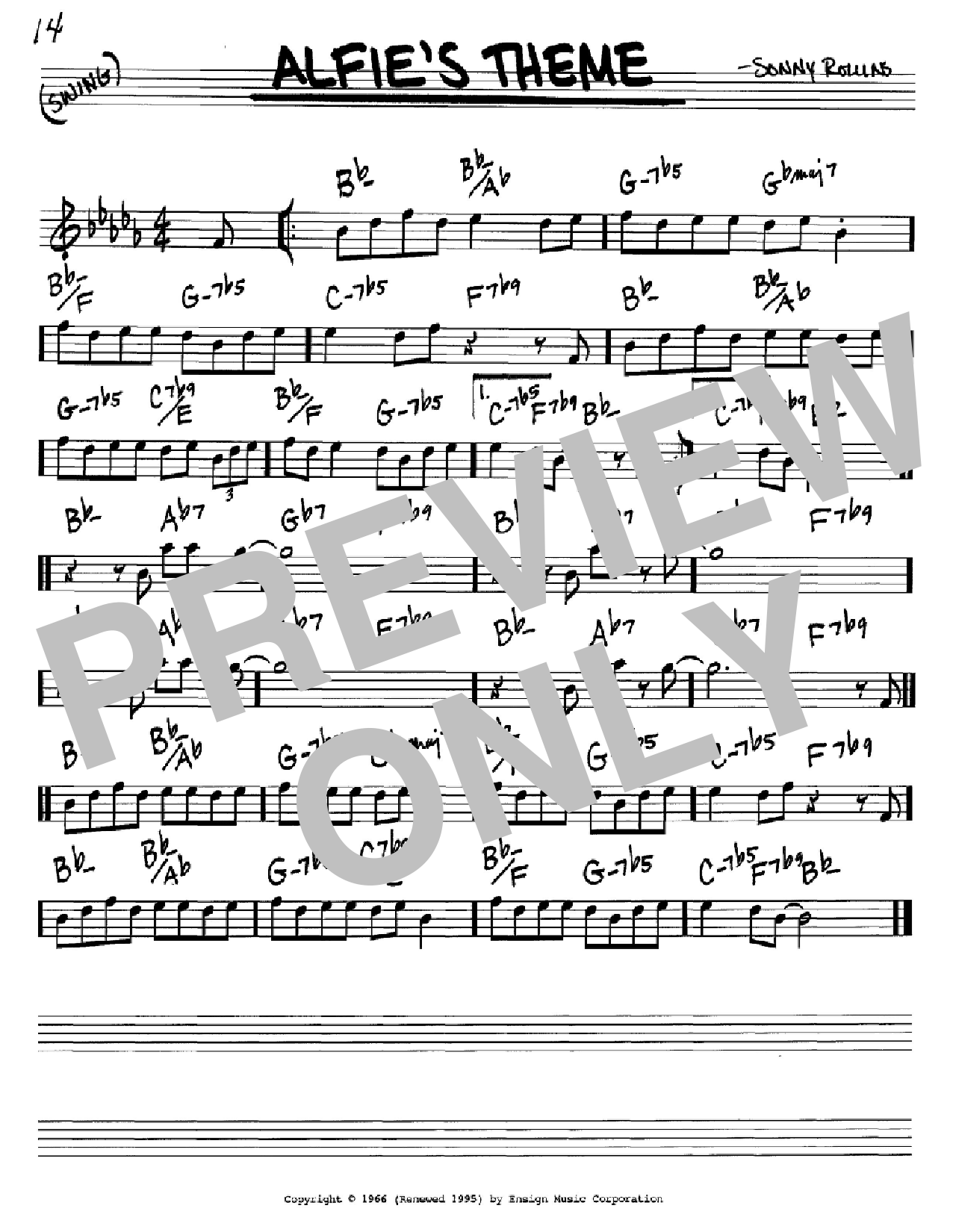 Sonny Rollins Alfie's Theme sheet music notes and chords arranged for Real Book – Melody & Chords – C Instruments