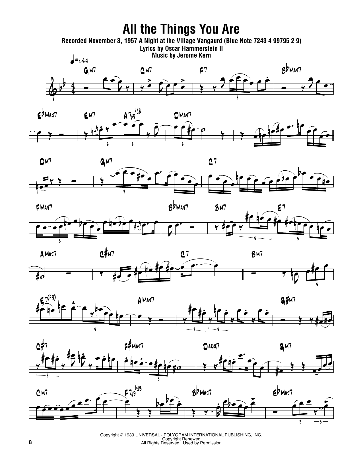 Sonny Rollins All The Things You Are sheet music notes and chords arranged for Tenor Sax Transcription