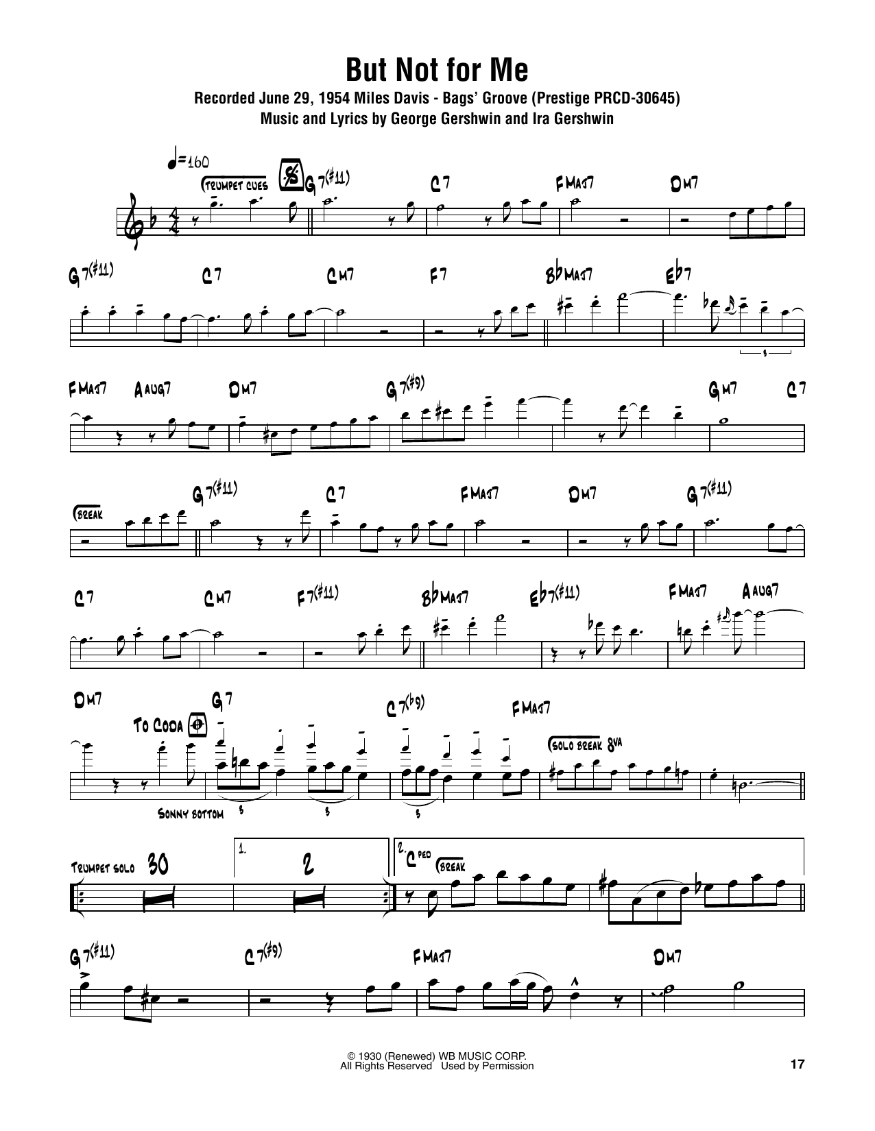 Sonny Rollins But Not For Me sheet music notes and chords arranged for Tenor Sax Transcription