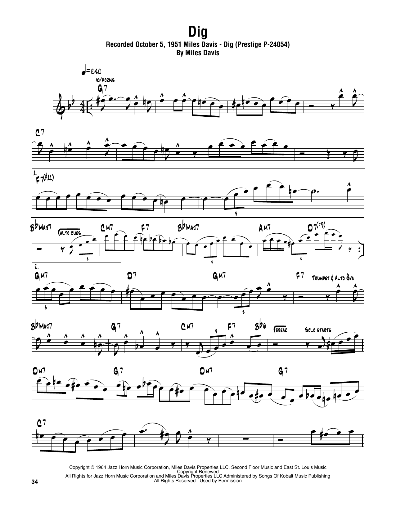 Sonny Rollins Dig sheet music notes and chords arranged for Tenor Sax Transcription