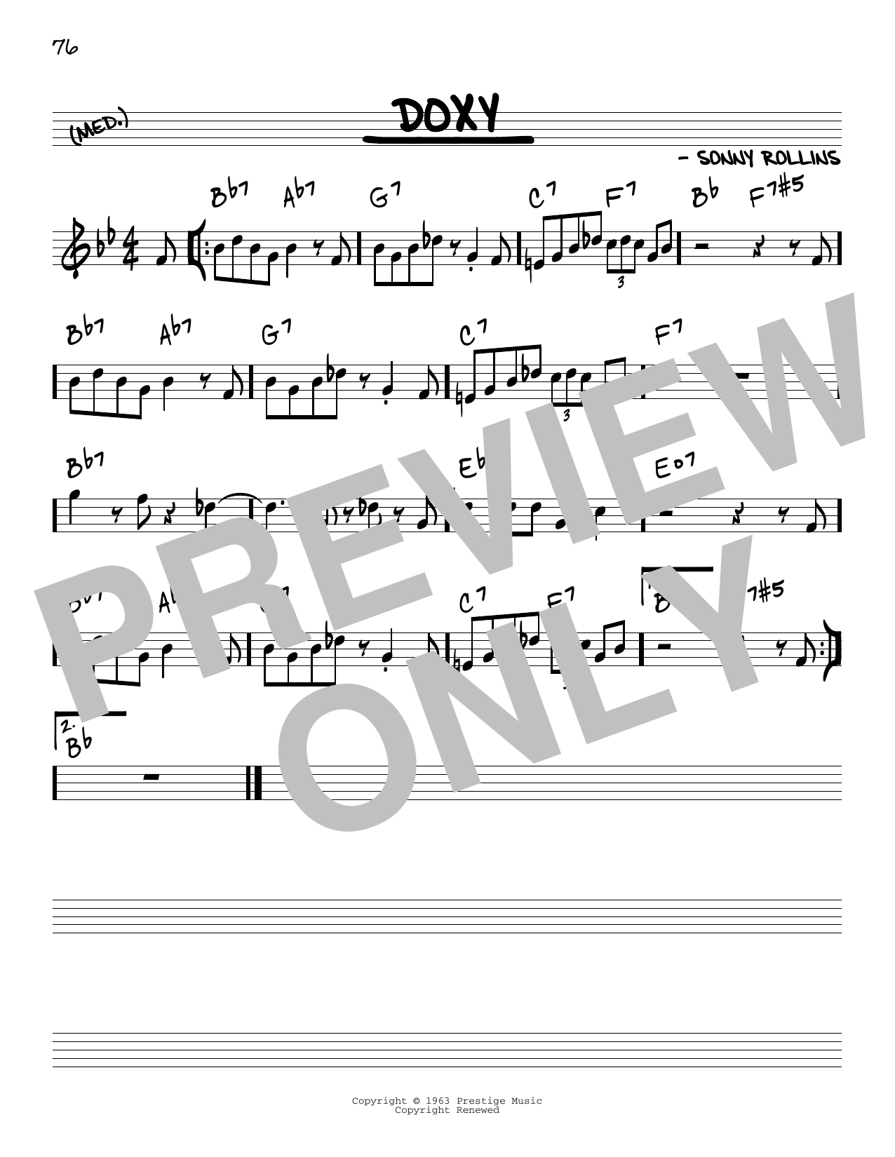 Sonny Rollins Doxy sheet music notes and chords arranged for Tenor Sax Transcription