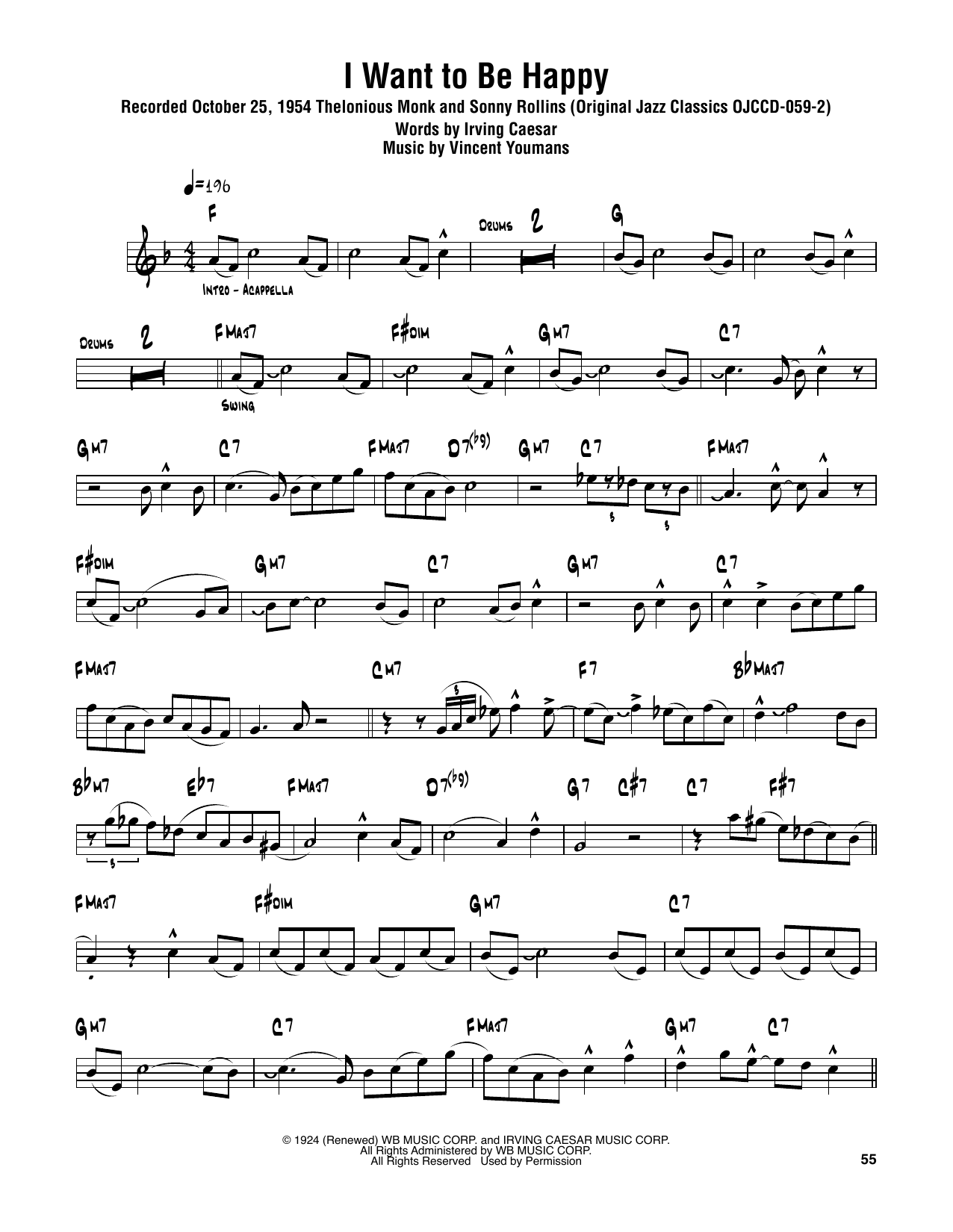 Sonny Rollins I Want To Be Happy sheet music notes and chords arranged for Tenor Sax Transcription