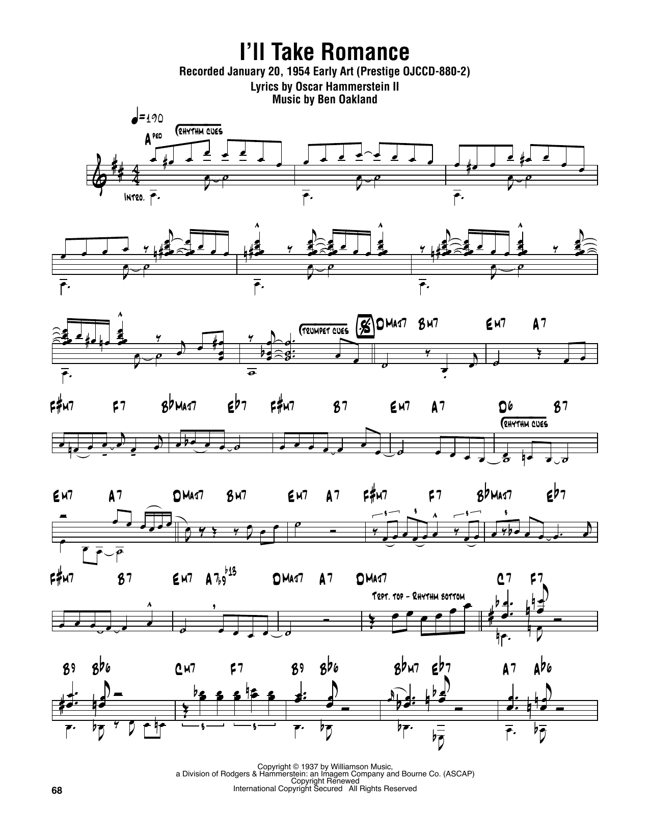 Sonny Rollins I'll Take Romance sheet music notes and chords arranged for Tenor Sax Transcription