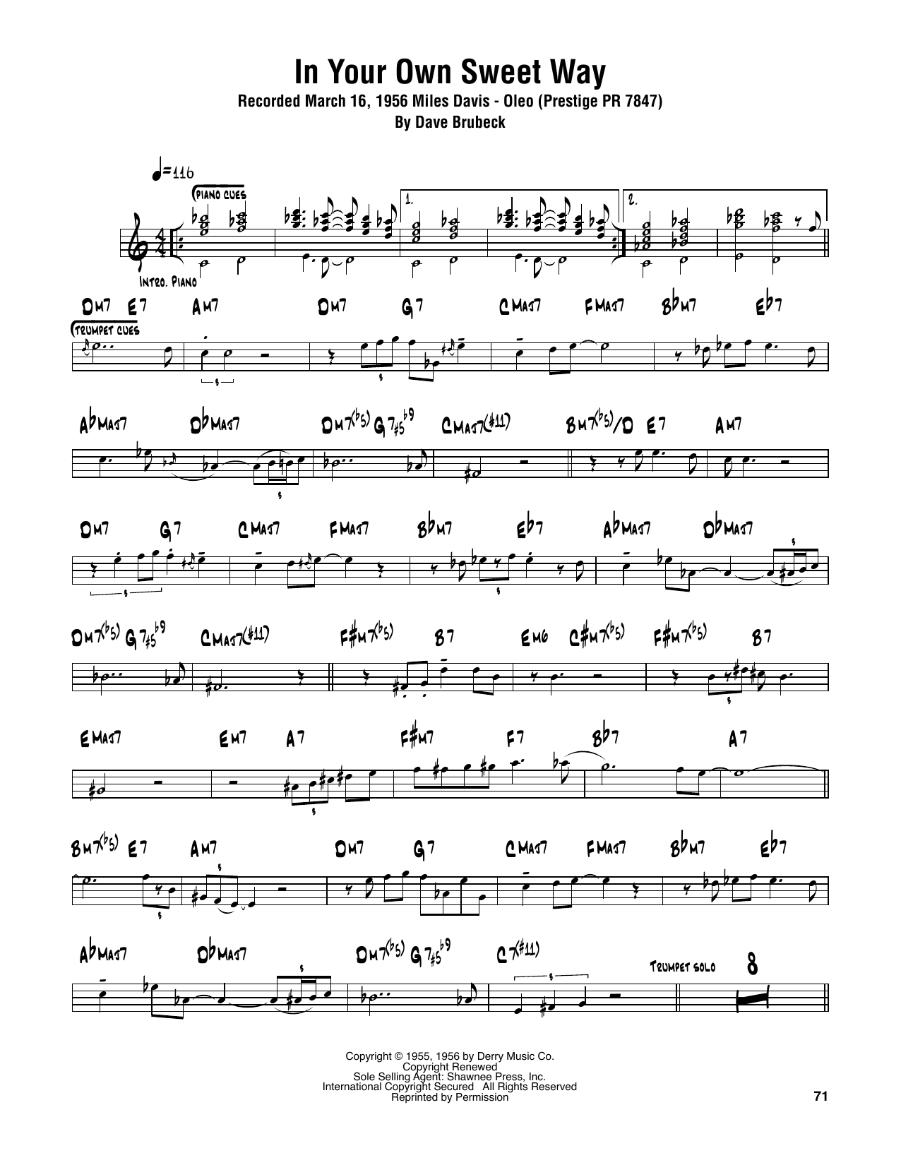 Sonny Rollins In Your Own Sweet Way sheet music notes and chords arranged for Tenor Sax Transcription
